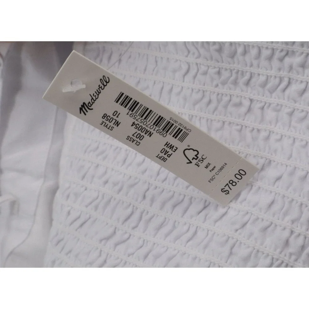 NWT Madewell Womens Poplin Crop Tube Top Pleated White Smocked Cotton Size 10 - Picture 7 of 10